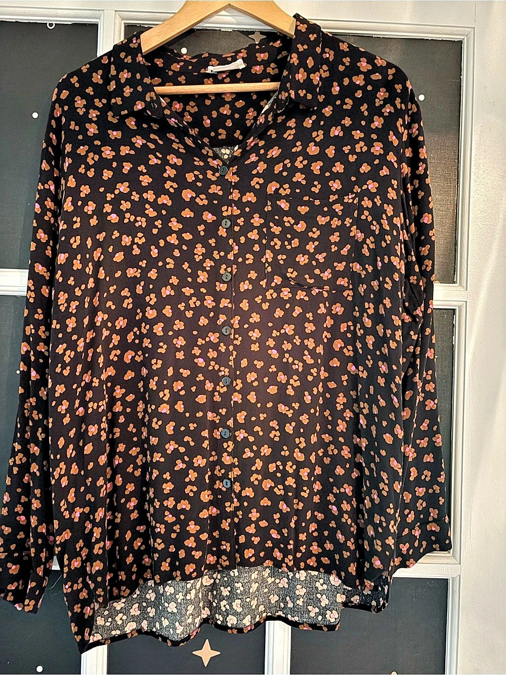 Les Petits Hauts Floral Blouse in Black & Orange Like New